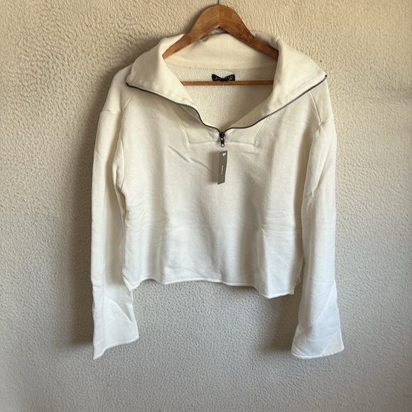 J. Crew‎ Heritage terry quarter-zip sweatshirt Medium Ivory Off-White - Picture 2 of 7